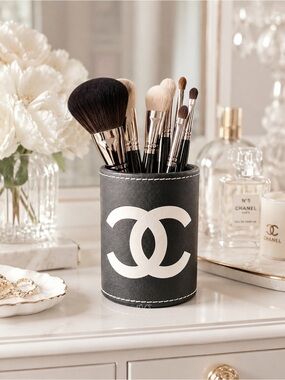 CHANEL Black and White Logo Brush Holder